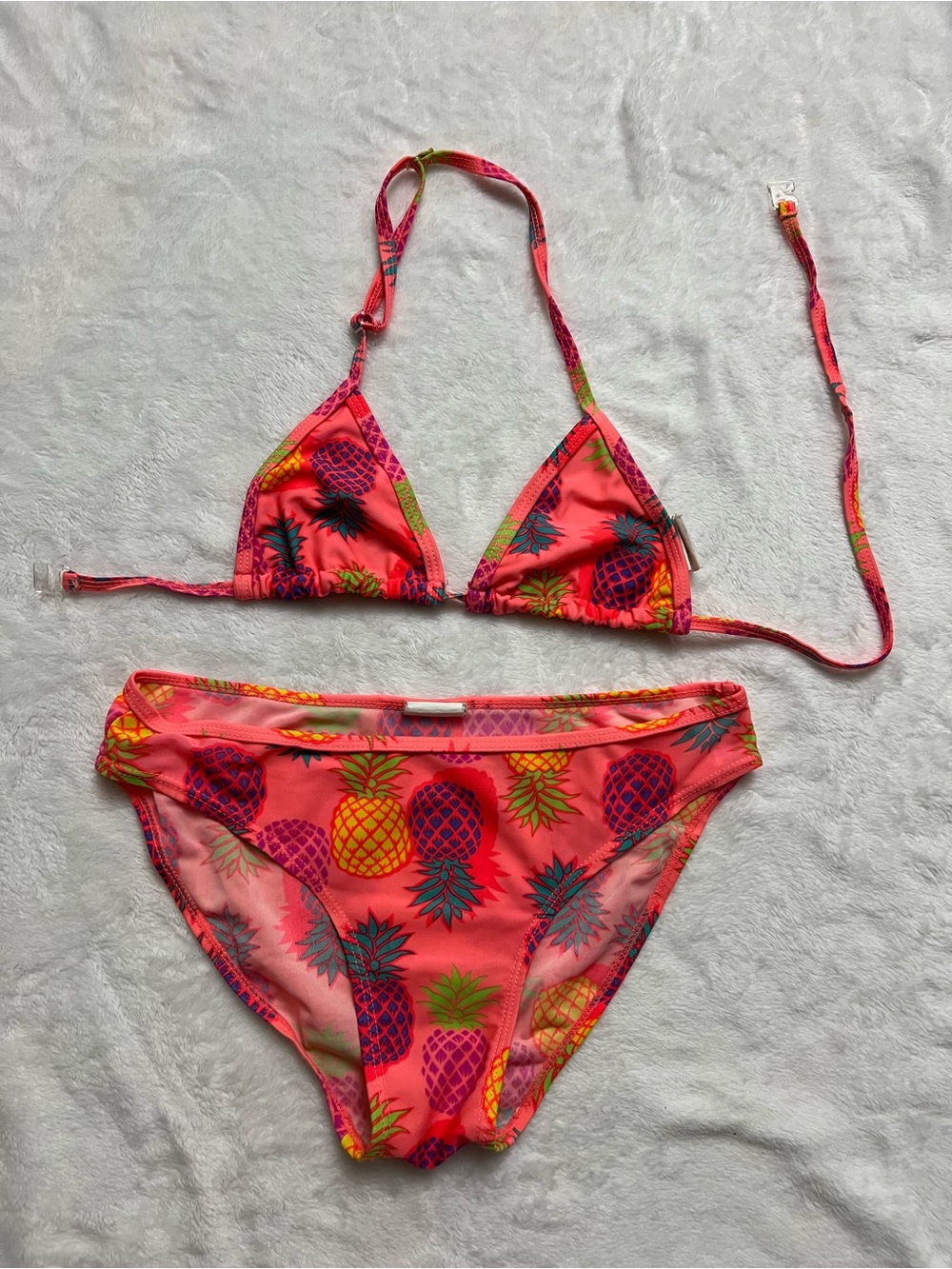 Neon Pink Pineapple Print Triangle Bikini
